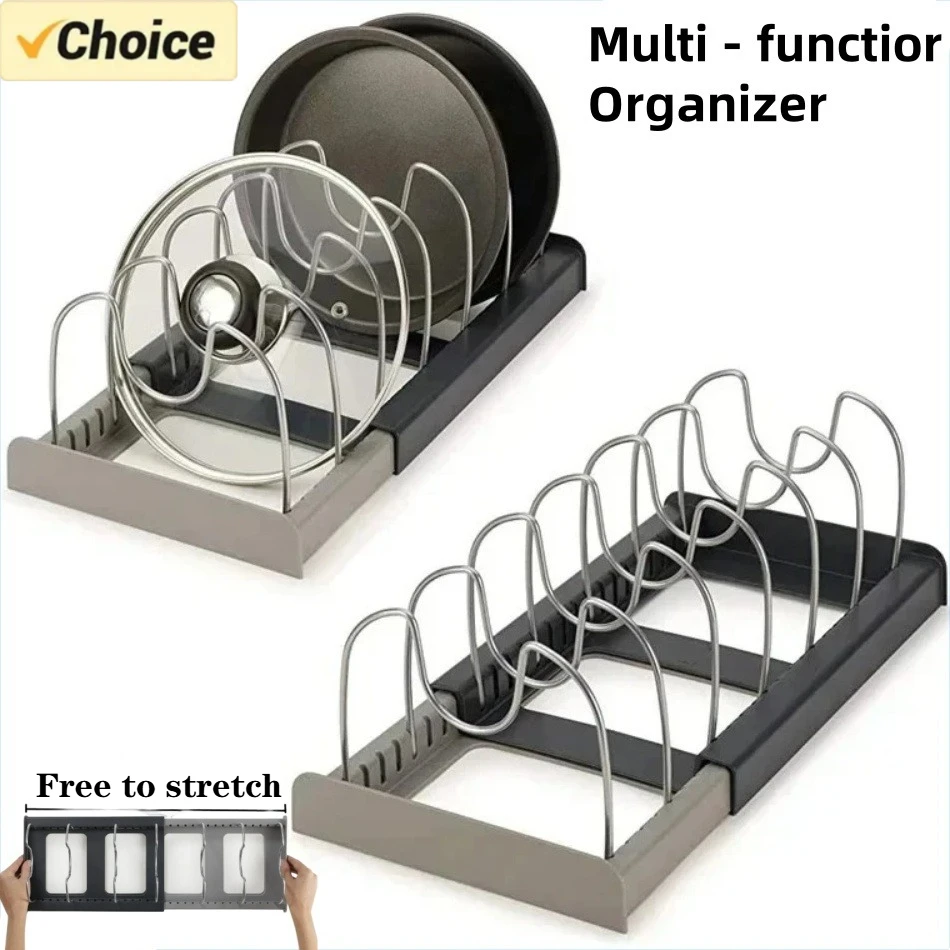Kitchen Gadgets Holder - 1Pc 7-grid Telescopic Pot Rack,Pans Organizer,Space-saving