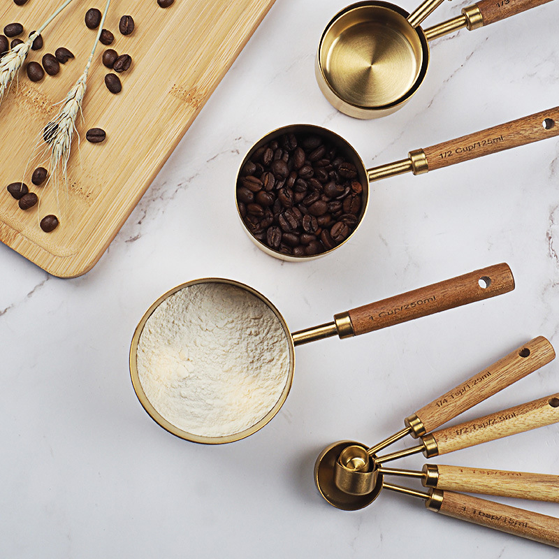 4/8 Cái Bằng Gỗ Vàng Cốc Đo Và - đánh giá và giá Kitchen Gadgets Gold